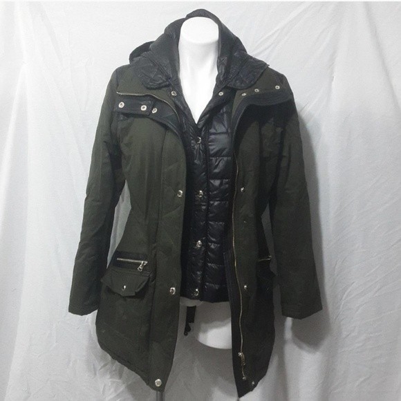 Guess Winter Ski Jacket Insert Quilted Puffer Hooded Trench Coat Small - Picture 3 of 14